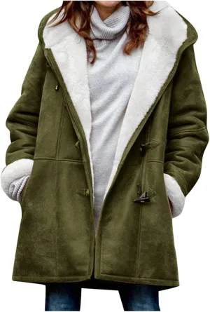 clearance of sale items Women's Fleece Winter Warm Jackets Sherpa Lined Fuzzy Coats Button Down Casual Collar Outerwear Loose Teddy Coats winter jackets for women Army Green 4X
