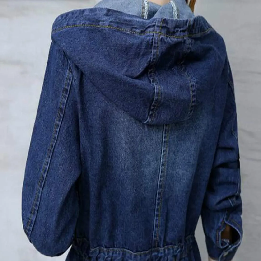 Colygamala Women's Long Denim Jacket Plus Size Zipper Long Sleeve Windbreaker With Hoodie (S-3XL)