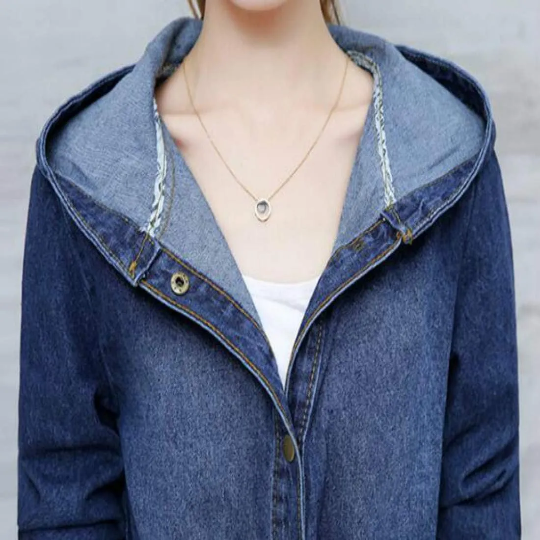 Colygamala Women's Long Denim Jacket Plus Size Zipper Long Sleeve Windbreaker With Hoodie (S-3XL)