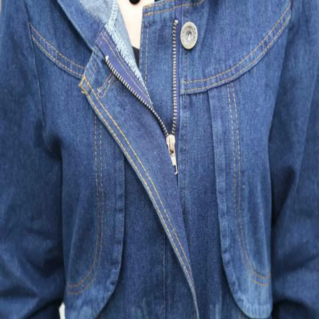 Colygamala Women's Long Denim Jacket Plus Size Zipper Long Sleeve Windbreaker With Hoodie (S-3XL)