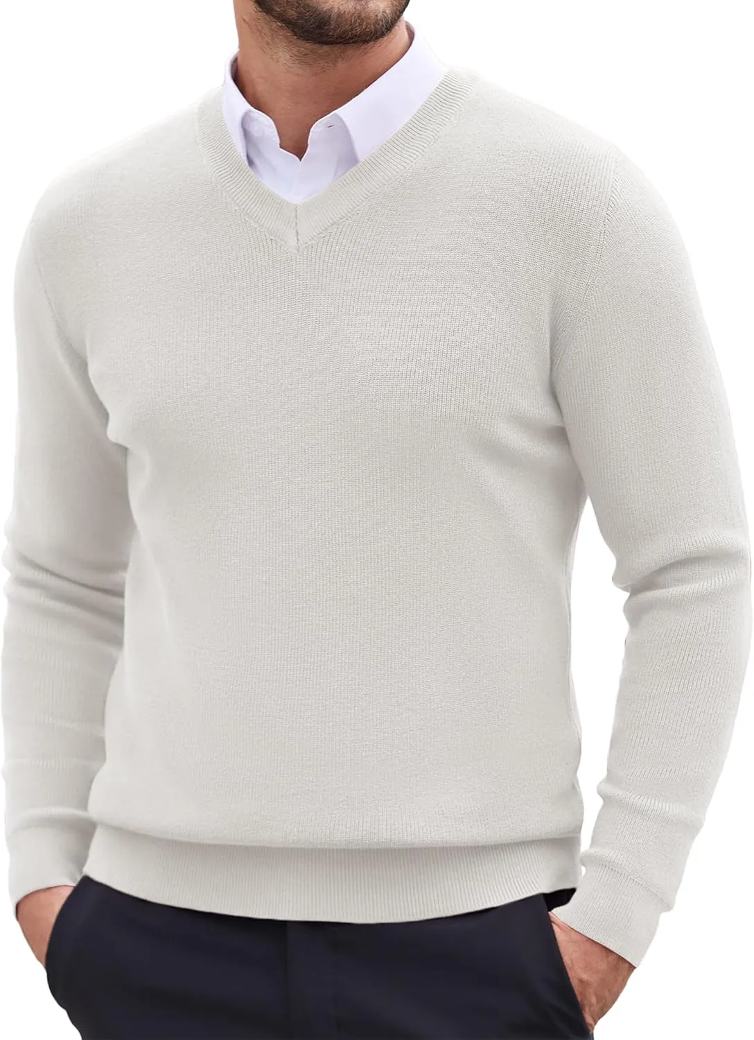 COOFANDY Men V Neck Dress Sweater Knit Long Sleeve Casual Slim Fit Pullover Sweater
