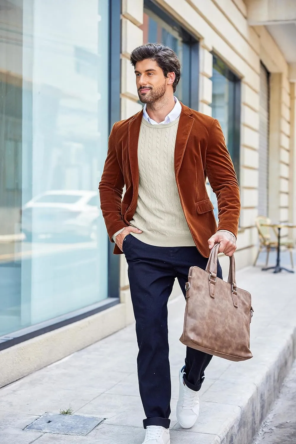 COOFANDY Men's Crewneck Knit Sweater Slim Fit Lightweight Casual Twist Patterned Cable Knitted Pullover