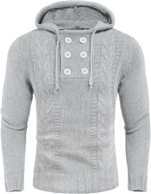 COOFANDY Men's Knitted Hoodies Pullover Casual Long Sleeve Turtleneck Sweaters