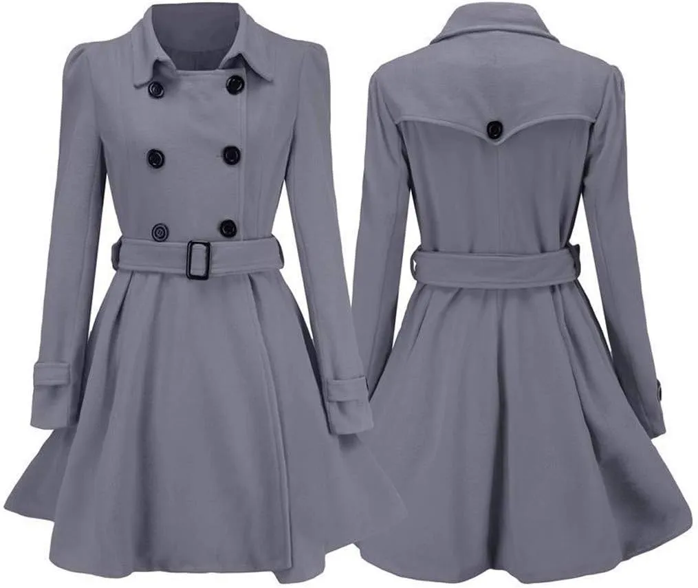 cooki Winter Coats Womens 2024 Fashion Trench Coat Lapel Double Breasted Thick A Line Pea Coats Jacket with Pockets