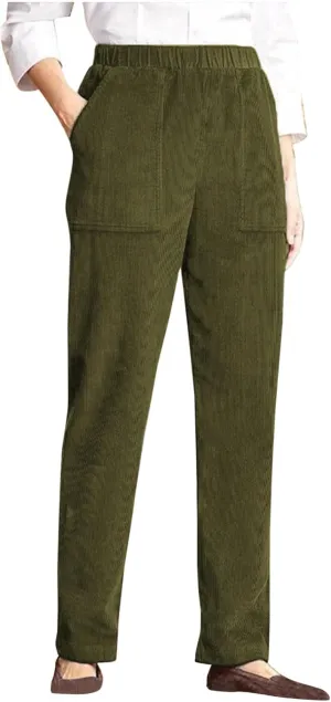 Corduroy Pants for Women Vintage Elastic Long Pants High Waist Straight Wide Leg Pants Trendy Work Lounge Trousers