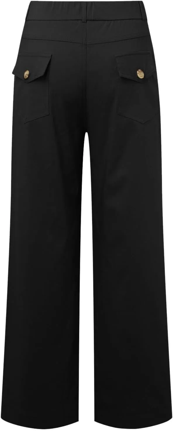 Corduroy Pleated Pants for Women Winter Twill Travel Thermal with Pockets Straight Leg Straight Leg
