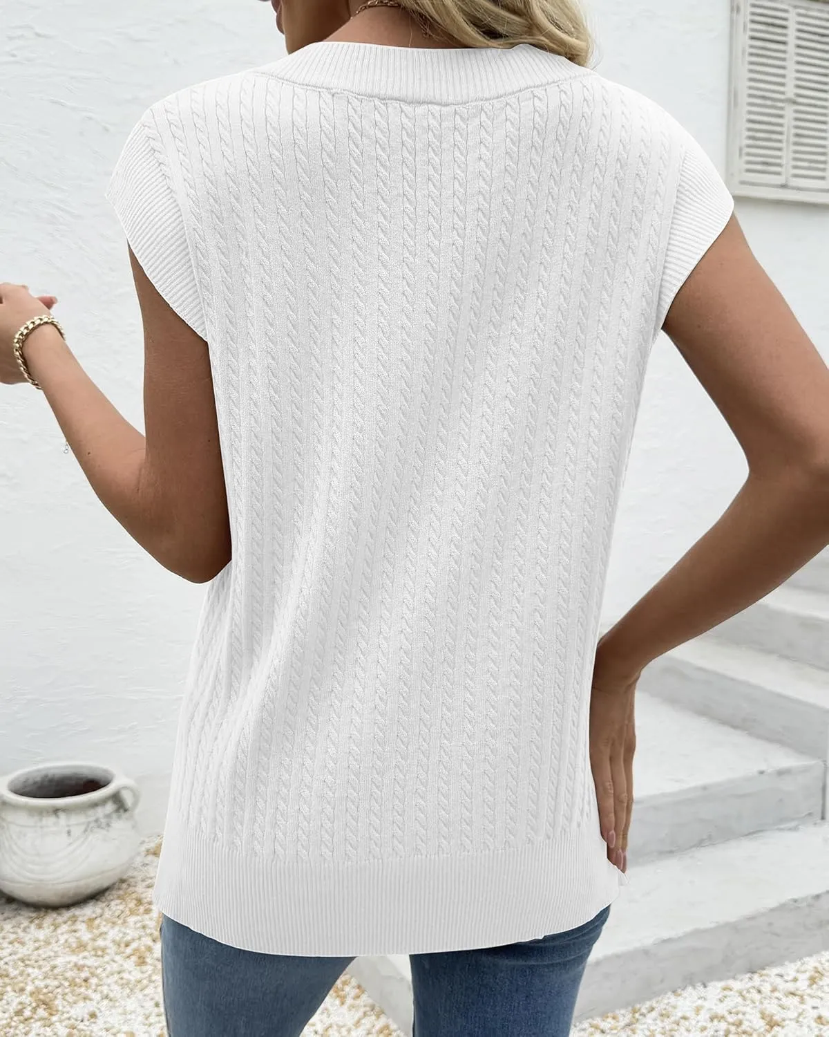 COSSEN Womens V Neck Sweater Vest Oversized Cable Knit Sleeveless Casual Loose Fit Pullover Tank Top