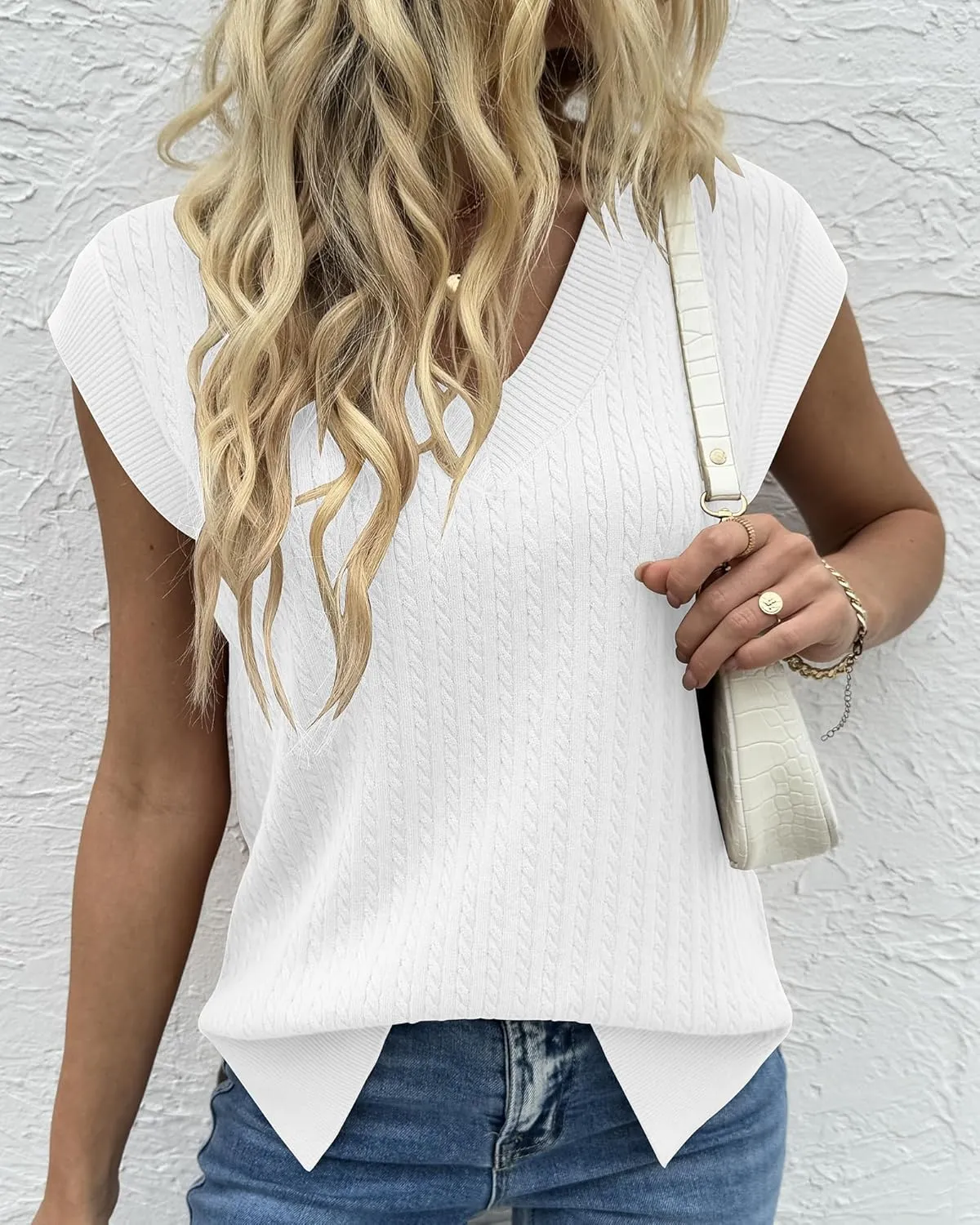 COSSEN Womens V Neck Sweater Vest Oversized Cable Knit Sleeveless Casual Loose Fit Pullover Tank Top
