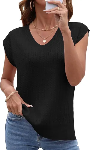 COSSEN Womens V Neck Sweater Vest Oversized Cable Knit Sleeveless Casual Loose Fit Pullover Tank Top