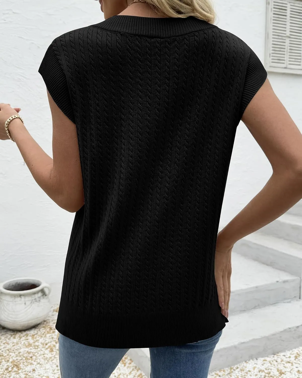 COSSEN Womens V Neck Sweater Vest Oversized Cable Knit Sleeveless Casual Loose Fit Pullover Tank Top