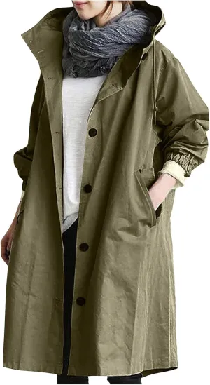 COTECRAM Winter Coats for Women Plus Size Casual Long Trench Coat Fashion Hood Windbreaker Jackets Outerwear with Pockets