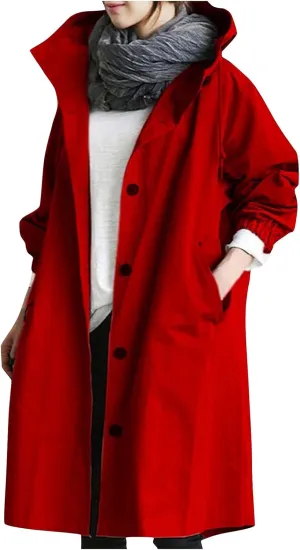 COTECRAM Winter Coats for Women Plus Size Casual Long Trench Coat Fashion Hood Windbreaker Jackets Outerwear with Pockets