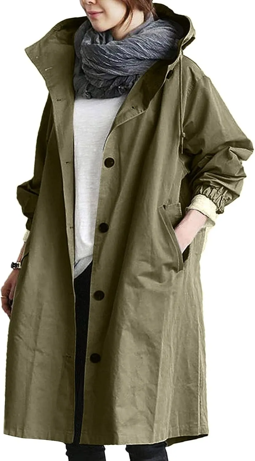 COTECRAM Winter Coats for Women Plus Size Casual Long Trench Coat Fashion Hood Windbreaker Jackets Outerwear with Pockets