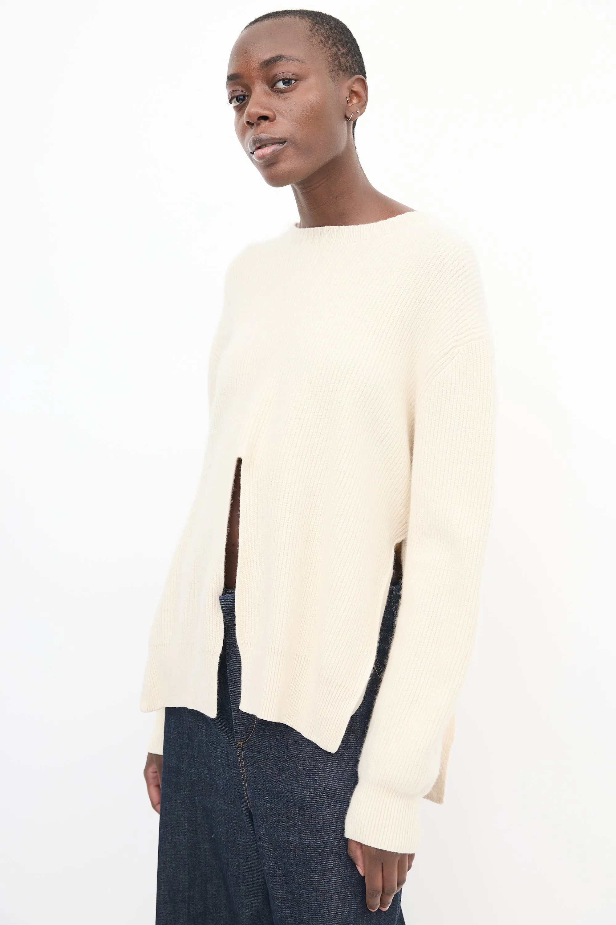 Cream Knit Cutout & Tie Sweater