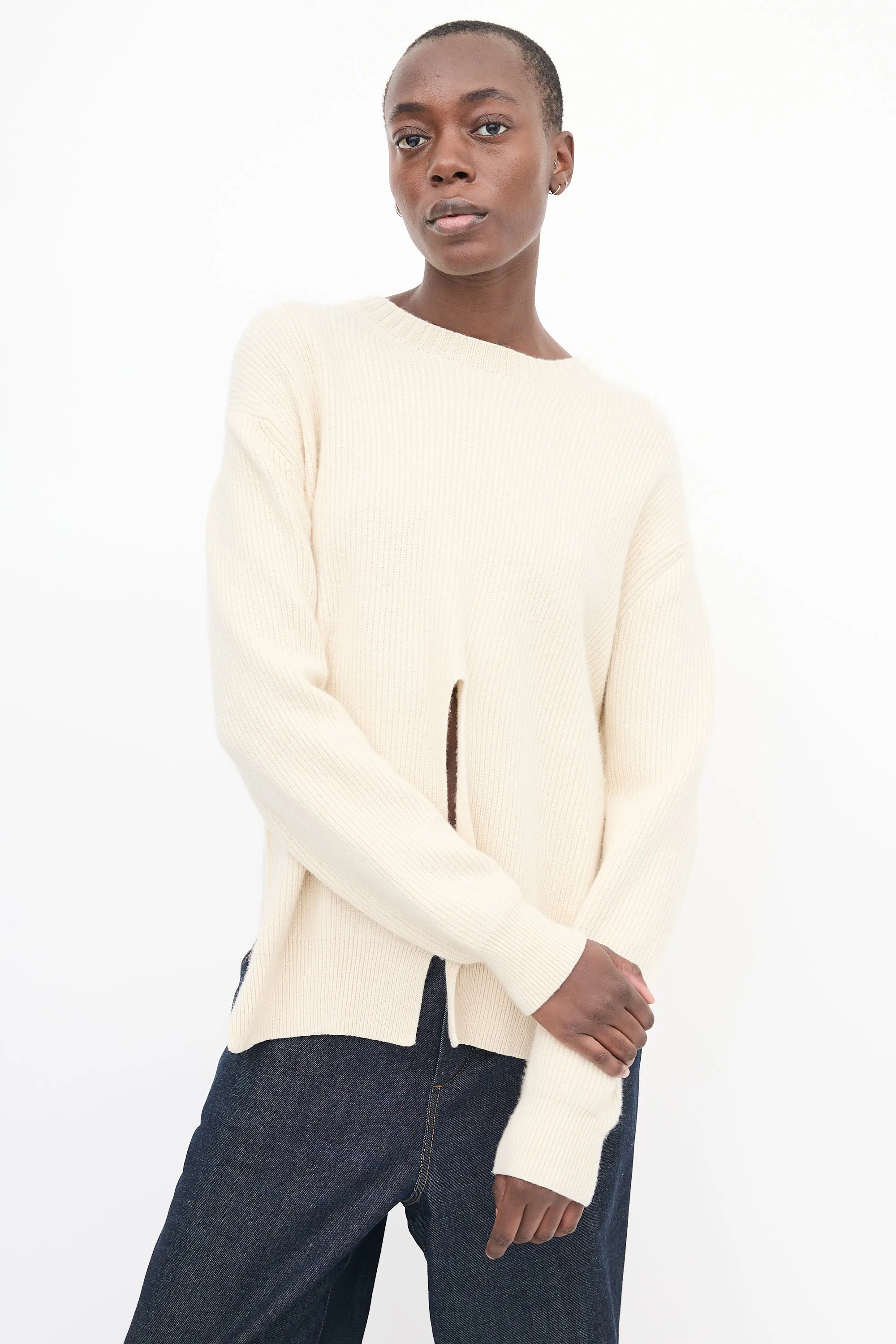 Cream Knit Cutout & Tie Sweater