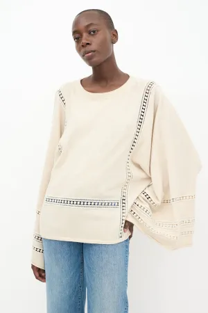 Cream Wool Knit Eyelet Sweater