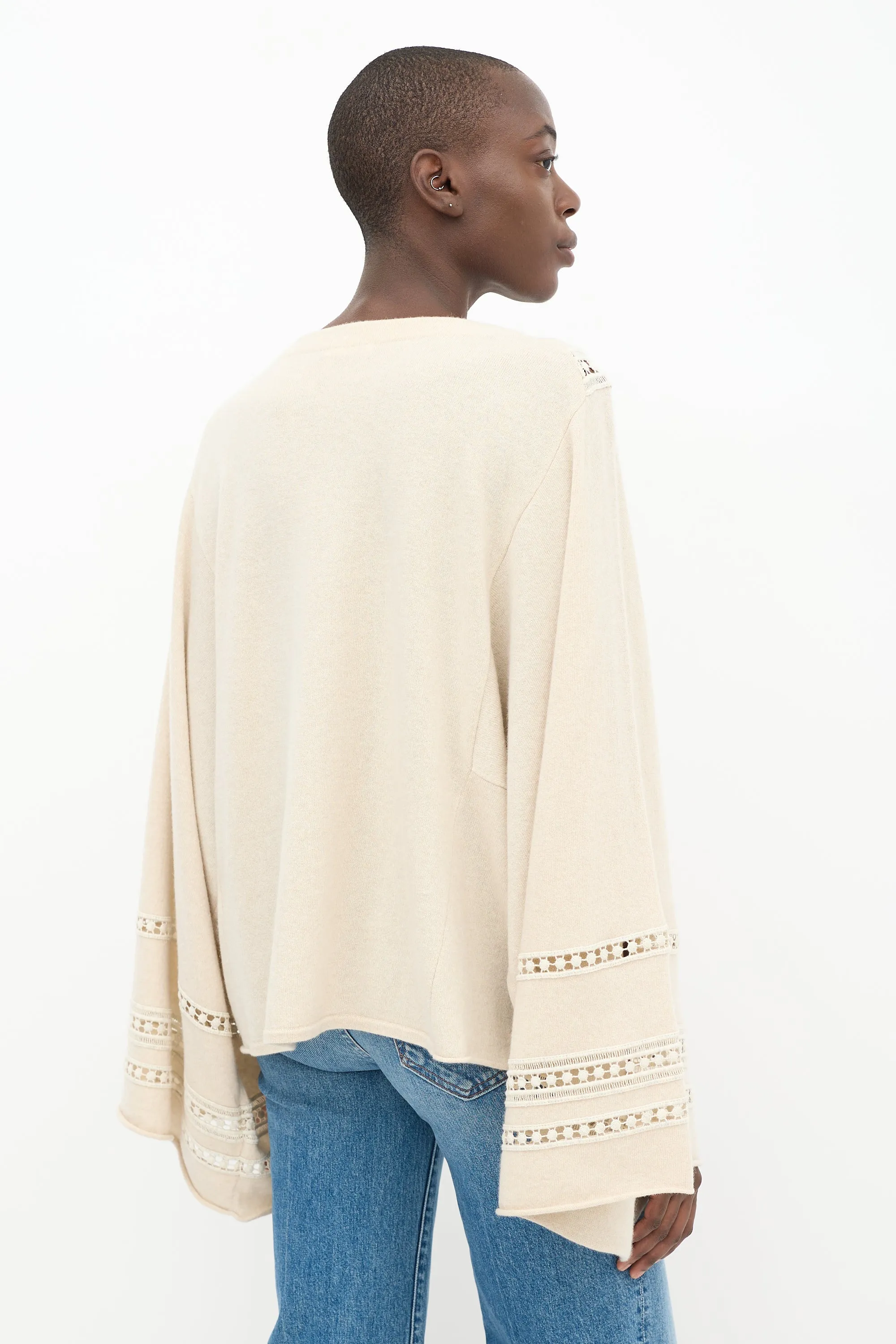 Cream Wool Knit Eyelet Sweater
