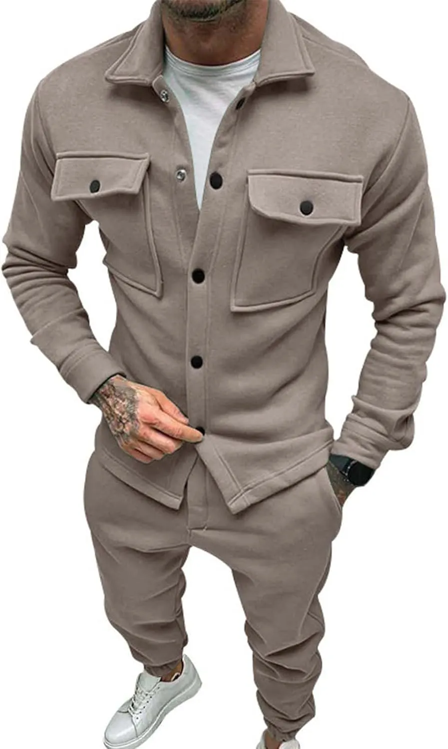CRNTCEM Men Fashion 2 Piece Outfits Fall Winter Outdoor Business Casual Work Office Warm Jackets Suits with Pockets