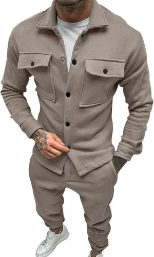 CRNTCEM Men Fashion 2 Piece Outfits Fall Winter Outdoor Business Casual Work Office Warm Jackets Suits with Pockets