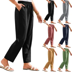 Cropped Linen Pants Women High Waist Wide Leg Casual Palazzo Pant with Pockets Beach Crop Trousers Summer Outfits