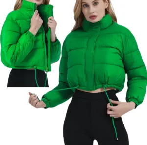 Cropped Puffer Jackets for Women - Women's Puffer Coat with Stand Collar- Cute Fashion Short Crop Puffy