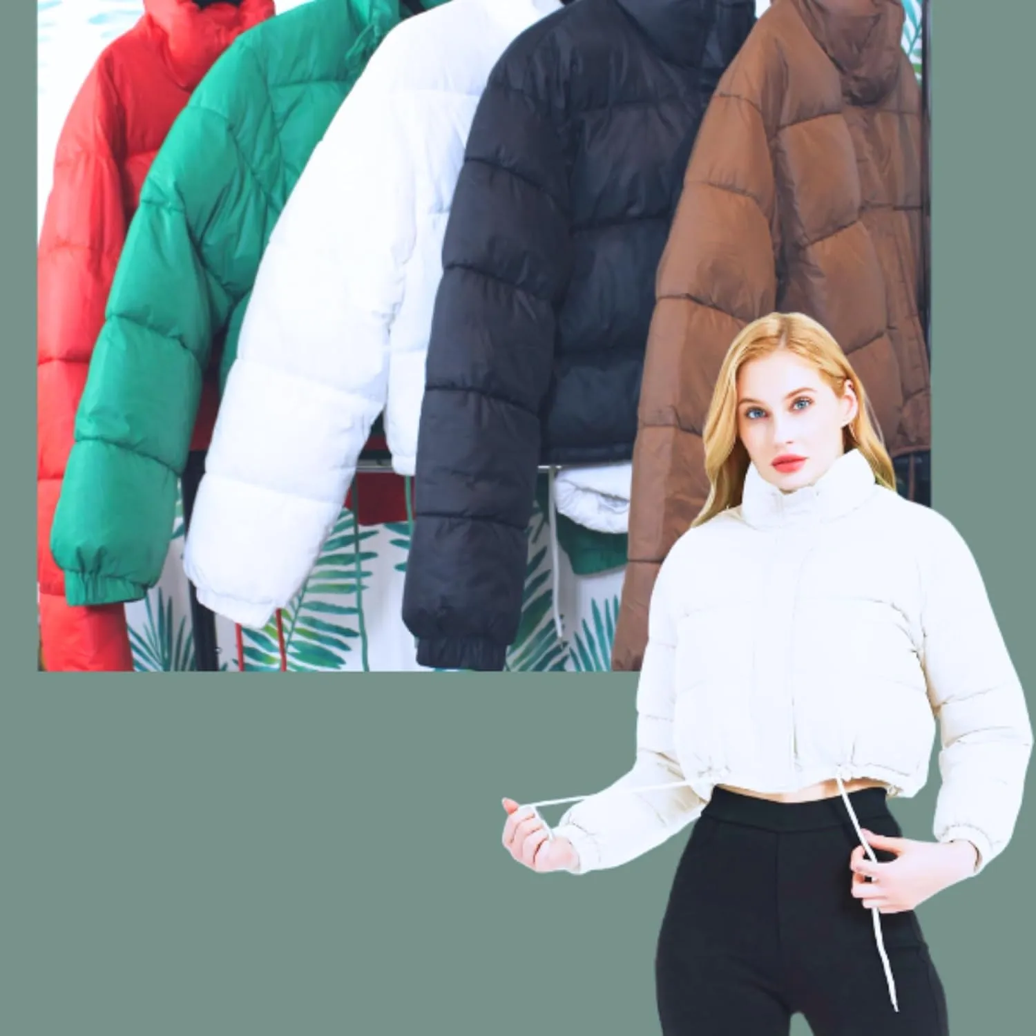 Cropped Puffer Jackets for Women - Women's Puffer Coat with Stand Collar- Cute Fashion Short Crop Puffy