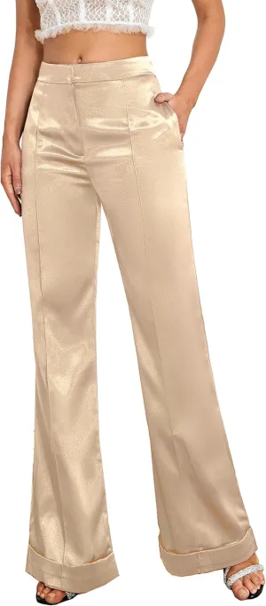 D&M Women's Dress Pants Wide Leg High Waist Flare Pants Work Pants Business Office Casual Lounge Pant Trousers with Pocket