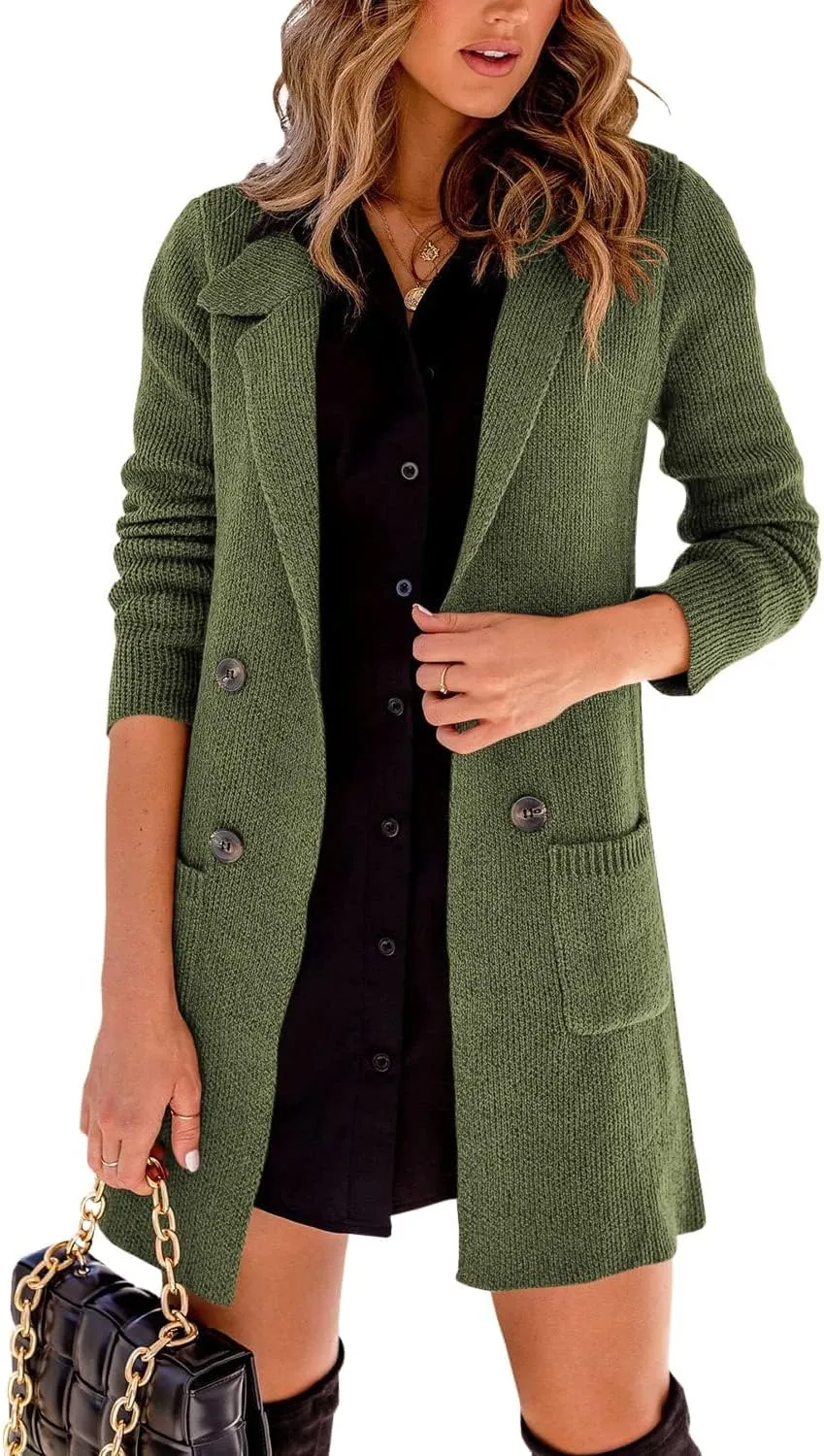 Danedvi Women Open Front Lapel Collar Cardigan Button Down Long Sweaters Cardigan Solid Outerwear Coats