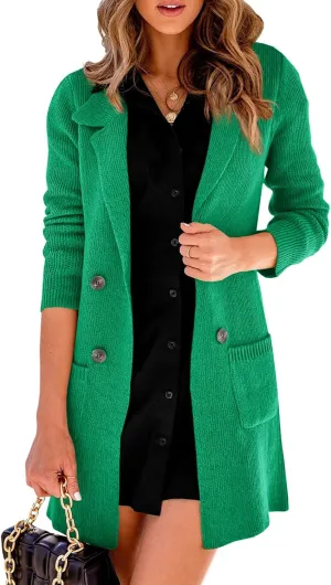 Danedvi Women Open Front Lapel Collar Cardigan Button Down Long Sweaters Cardigan Solid Outerwear Coats