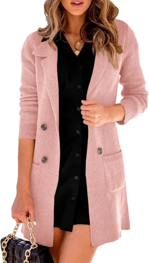 Danedvi Women Open Front Lapel Collar Cardigan Button Down Long Sweaters Cardigan Solid Outerwear Coats