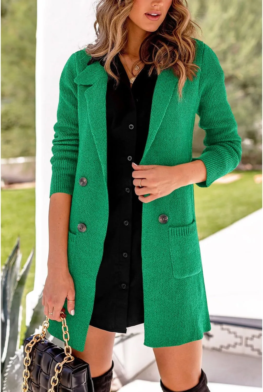 Danedvi Women Open Front Lapel Collar Cardigan Button Down Long Sweaters Cardigan Solid Outerwear Coats