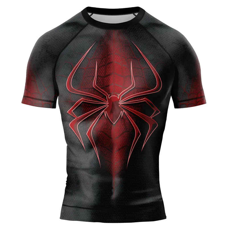 Dark Red Spider Men's Short Sleeve Rash Guard