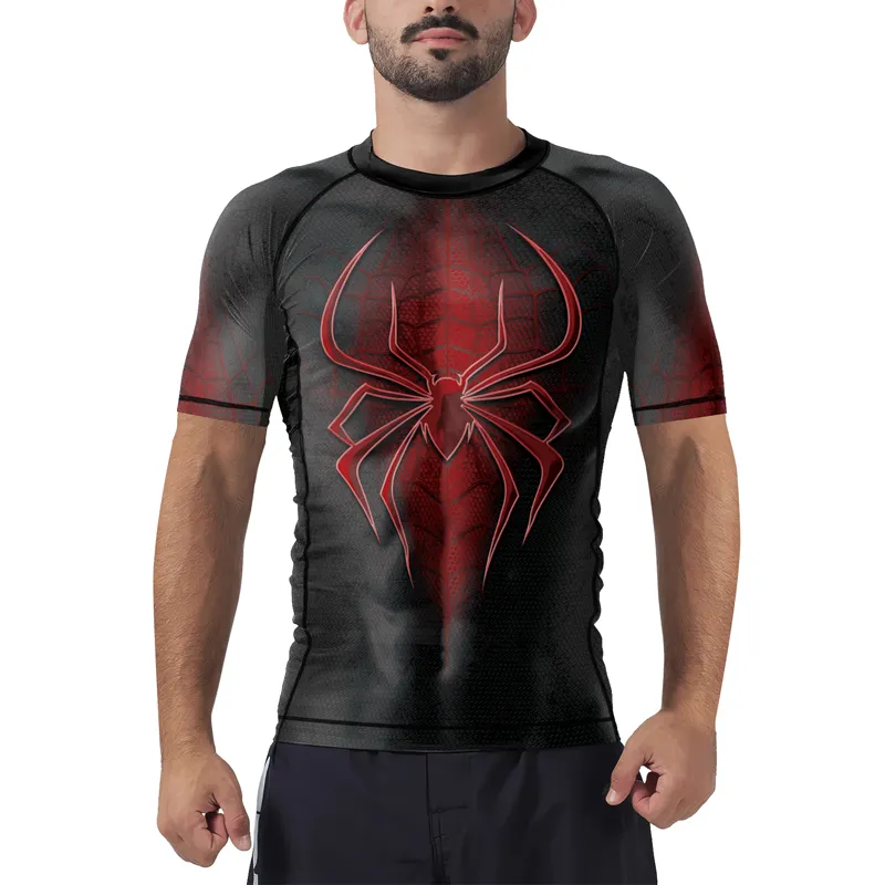 Dark Red Spider Men's Short Sleeve Rash Guard
