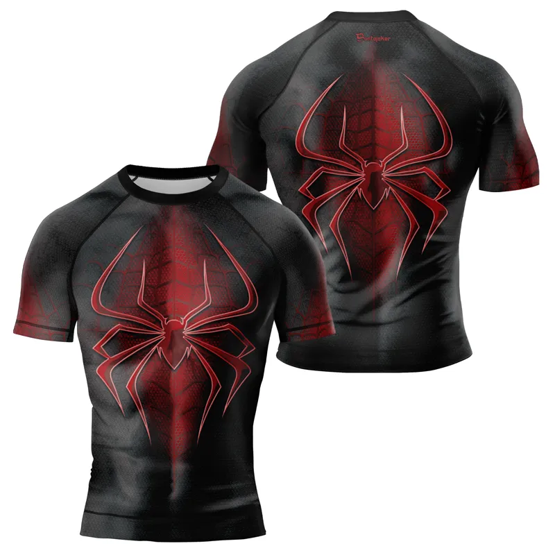 Dark Red Spider Men's Short Sleeve Rash Guard