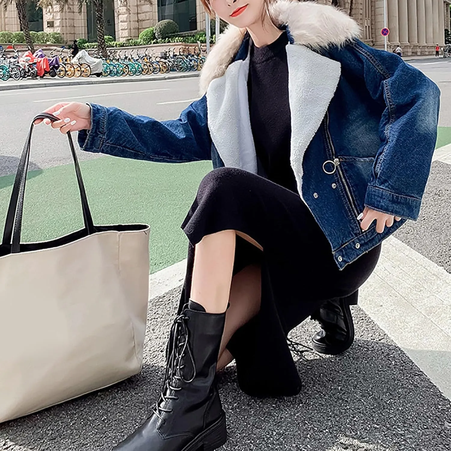 DDAPJ pyju Women's Warm Denim Jacket with Detachable Hood Fleece Lined Denim Coat Pockets Casual Winter Hoodies Jackets
