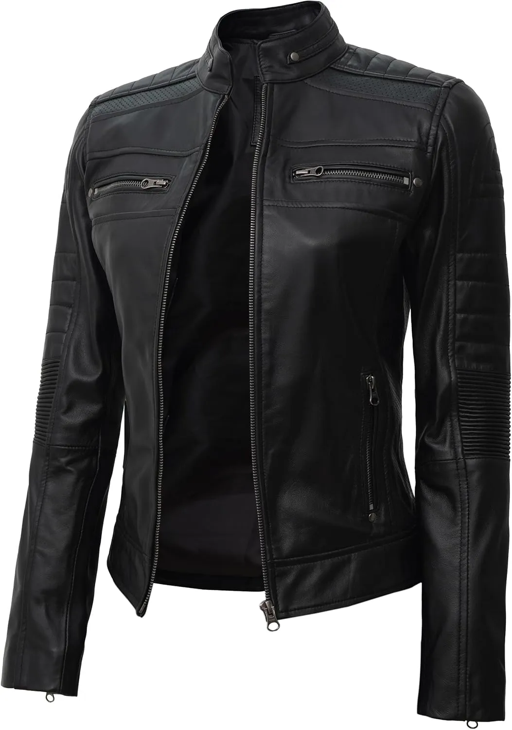 Decrum Leather Jacket Women - Stylish Casual Real Lambskin Leather Jackets for Women