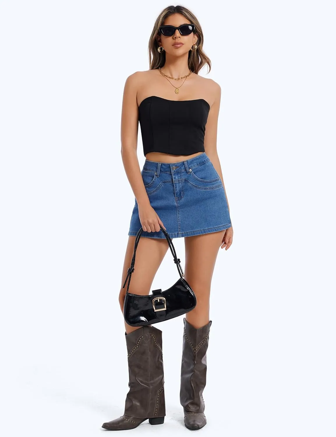 Denim Skort for Women High Waisted Denim Skirt Stretch Mini Jean Skort Casual Jean Skirts with Pockets