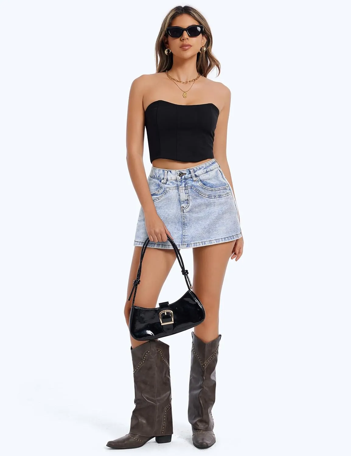 Denim Skort for Women High Waisted Denim Skirt Stretch Mini Jean Skort Casual Jean Skirts with Pockets
