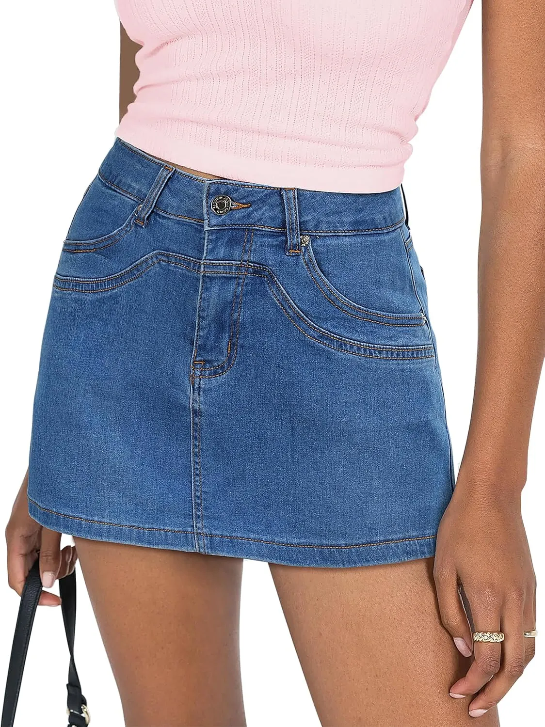 Denim Skort for Women High Waisted Denim Skirt Stretch Mini Jean Skort Casual Jean Skirts with Pockets