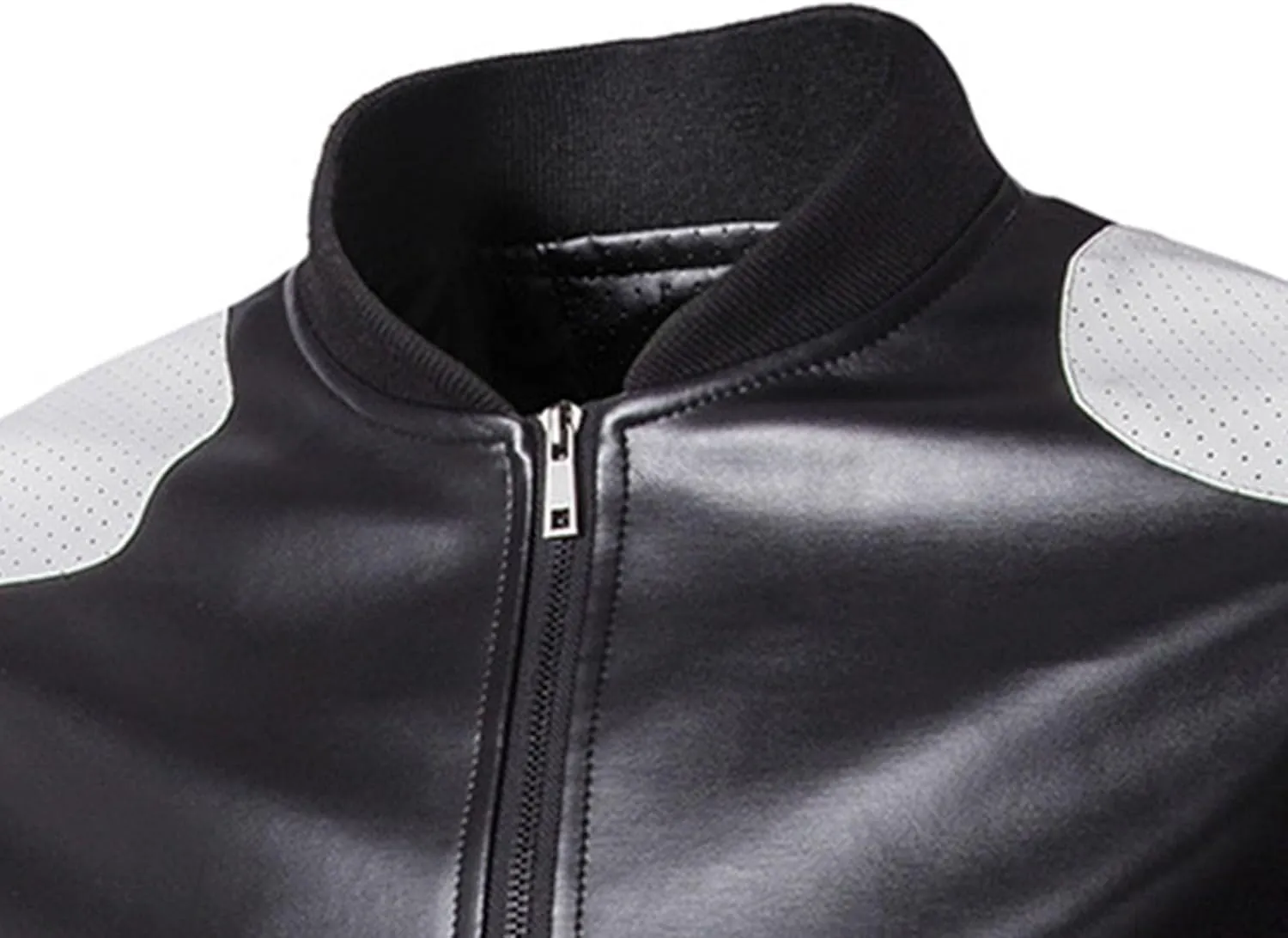 DGHM-JLMY Mens Classic Faux Leather Jacket White Black Moto Bomber Fashion Slim Fit Coat Motorcycle Bomber Jackets