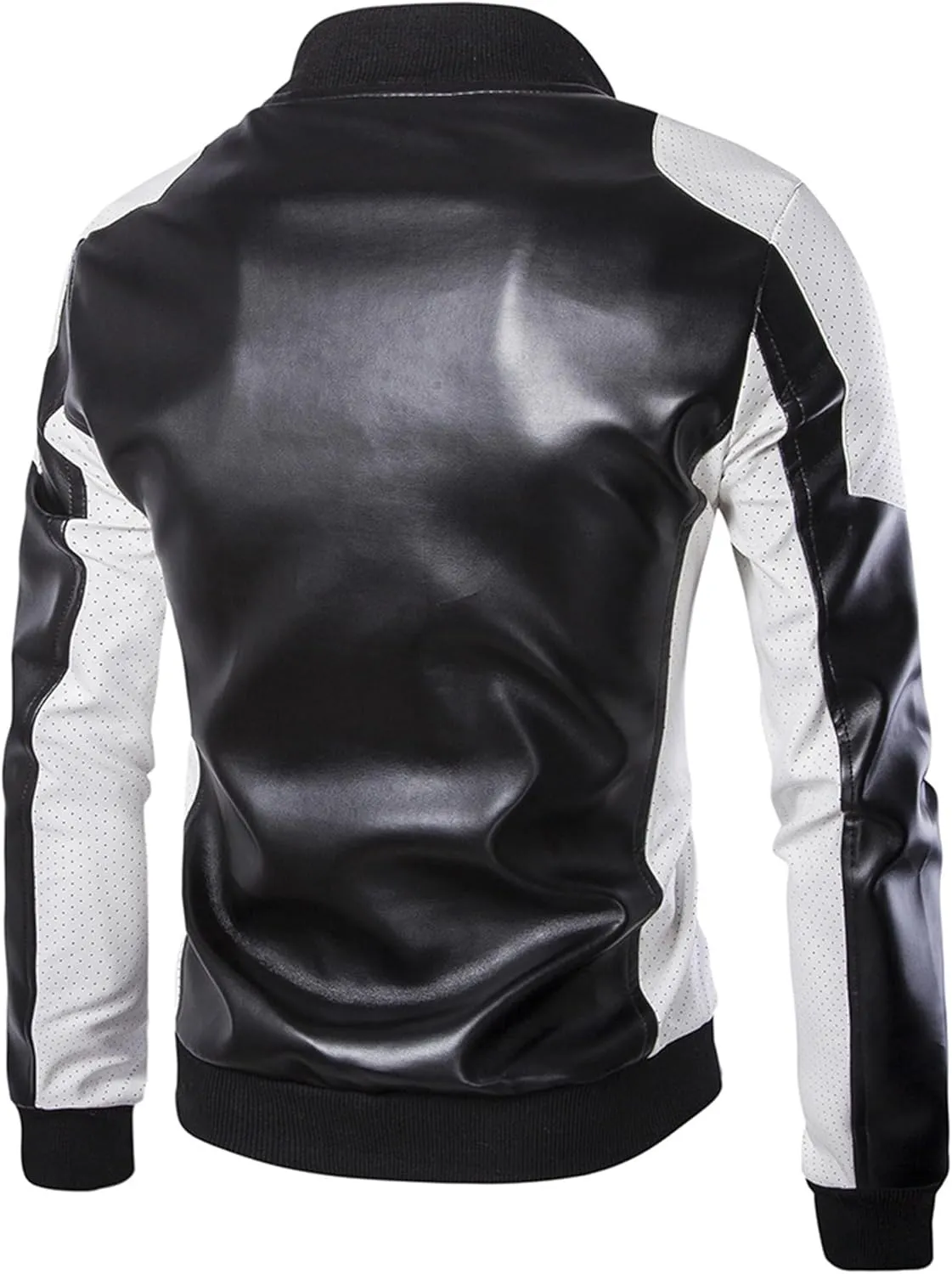 DGHM-JLMY Mens Classic Faux Leather Jacket White Black Moto Bomber Fashion Slim Fit Coat Motorcycle Bomber Jackets