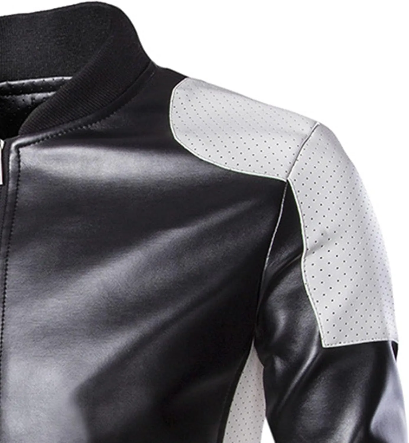 DGHM-JLMY Mens Classic Faux Leather Jacket White Black Moto Bomber Fashion Slim Fit Coat Motorcycle Bomber Jackets