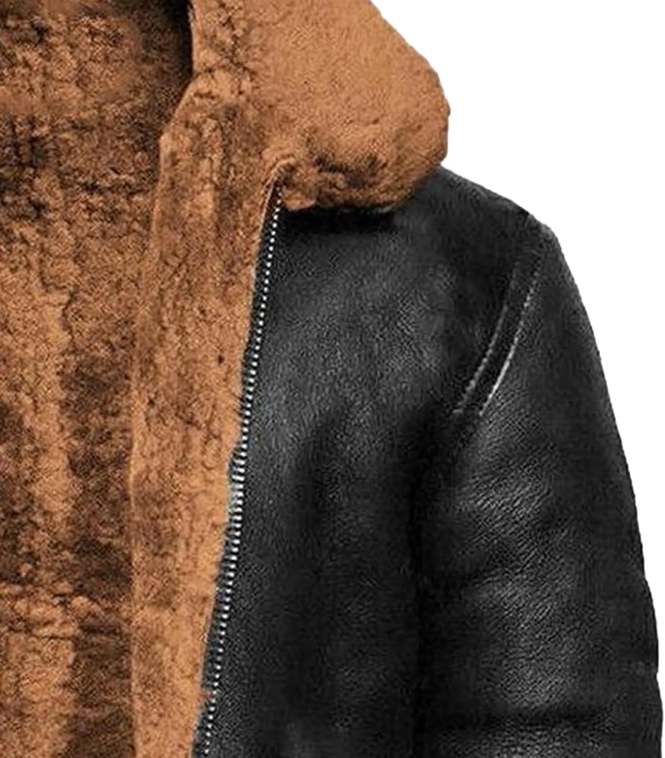 DGHM-JLMY Men's Faux Leather Jacket Warm Fleece Lined Thick Coat Heavyweight Zipper Up Fur Collar Motorbike Jacket