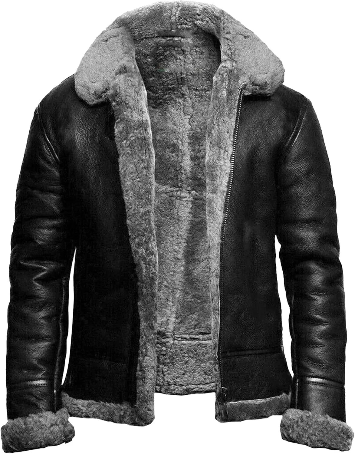 DGHM-JLMY Men's Faux Leather Jacket Warm Fleece Lined Thick Coat Heavyweight Zipper Up Fur Collar Motorbike Jacket