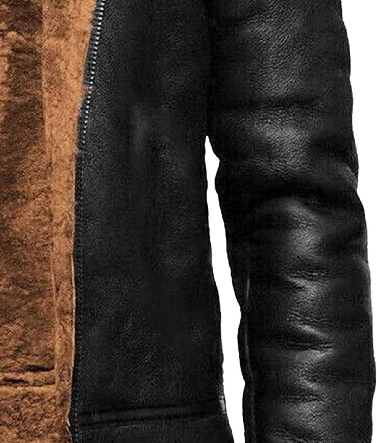 DGHM-JLMY Men's Faux Leather Jacket Warm Fleece Lined Thick Coat Heavyweight Zipper Up Fur Collar Motorbike Jacket