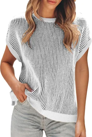 Disamer Summer Tops for Women 2025 Cap Sleeve Sweater Tank Tops Sleeveless Vest Oversized Short Sleeve Shirts