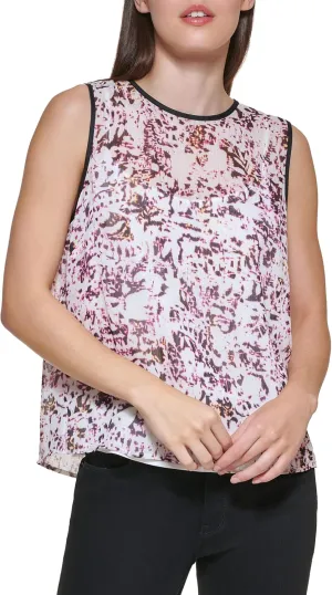 DKNY Women's Sleeveless Top Zip-Closure Crew Neck Shirt