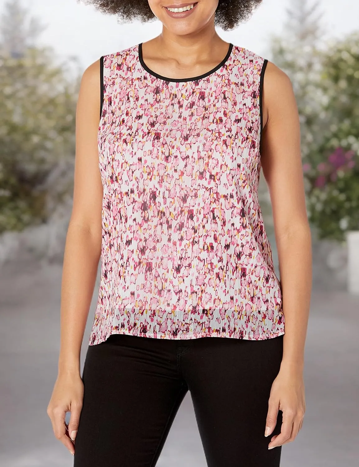 DKNY Women's Sleeveless Top Zip-Closure Crew Neck Shirt