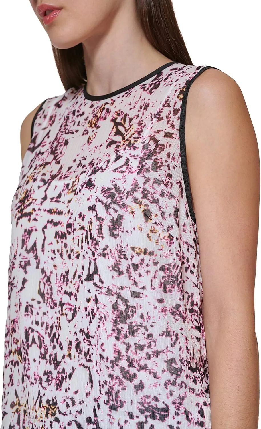 DKNY Women's Sleeveless Top Zip-Closure Crew Neck Shirt