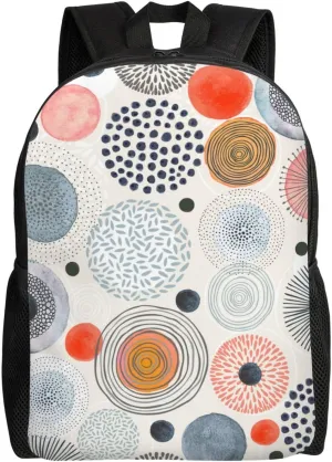 Doodle Circles Abstract Modern Pattern Stylish Casual Backpack For Women Personalized Laptop Backpacks With Pockets Computer Daypack For Work Business Travel